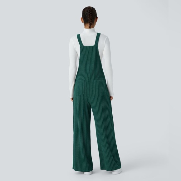 HALARA Ribbed Knit Pockets Overalls Casual Green Jumper Women's Size Small - Picture 2 of 8